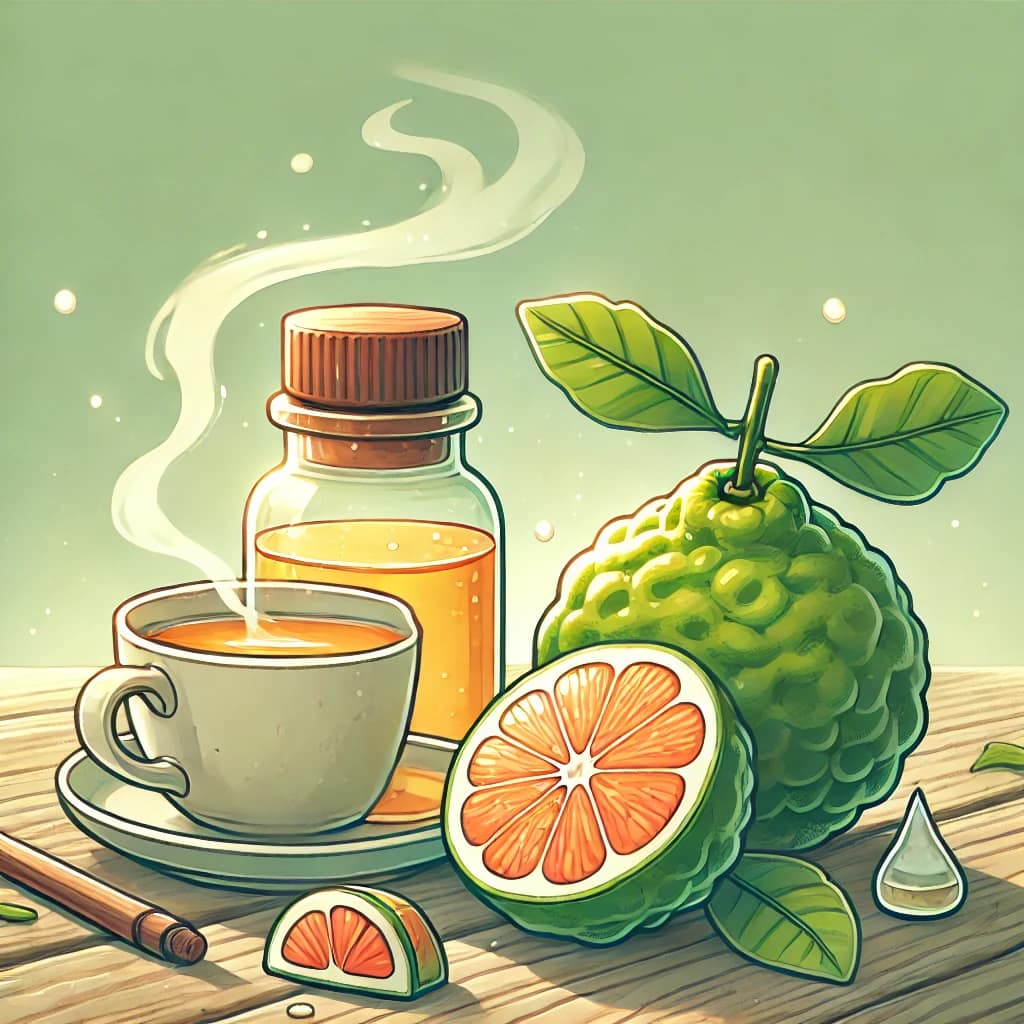 DALL·E-2024-12-27-16.29.18-A-refreshing-and-calming-cartoon-style-illustration-for-Bergamot-Oil-for-Sleep.-The-image-features-a-bergamot-oil-bottle-with-a-sliced-bergamot-frui Best Essential Oils for Sleep: Relax and Rest Naturally